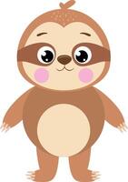 Friendly brown sloth standing isolated vector