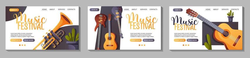 set of landing page web templates for a music festival vector