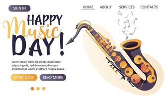 web template with a saxophone for a music celebration vector