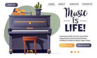 web template with piano and violin for a music website vector