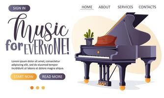 web template with grand piano and text for a music website vector