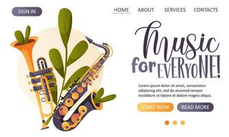 web template with saxophone and trumpet for a music website vector