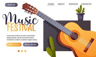 landing page web template with an acoustic guitar vector