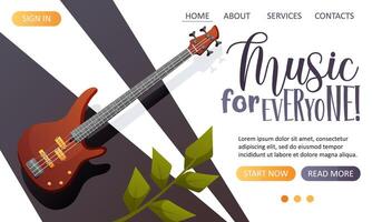 web template with a bass guitar for a music website vector