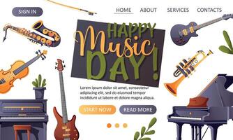 landing page web template with musical instruments vector