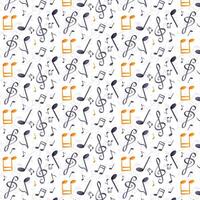 Seamless music pattern with notes and treble clef. vector