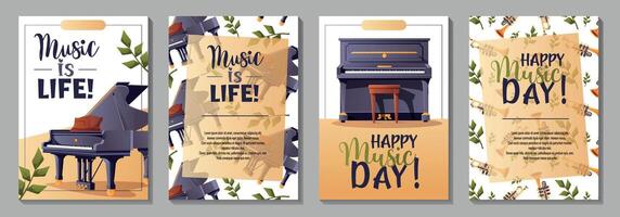 Set of music flyers with instruments vector