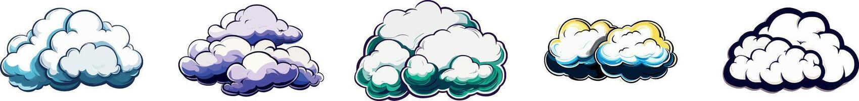 Clouds in Blue Sky with Fluffy Shapes and Colorful Effects vector