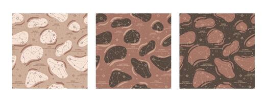 Celestial background with stars and magic design elements. Contemporary seamless pattern set. Trendy mocha mousse palette, illustration. Modern Art design. For paper, cover, fabric and interior vector