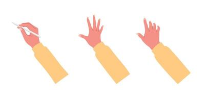 Human hands with sleeve using smartphone or tablet for study, surf internet, business illustration isolated on white background. vector