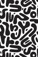 A black and white pattern with various shapes vector