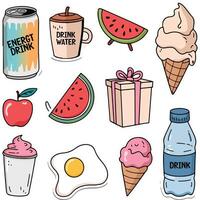 a set of different food items including watermelon, ice cream, and an egg vector