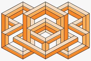 geometric isometric pattern in vibrant orange and beige, forming an intricate layered design Pattern background with interlocking elements vector