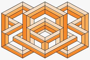 Abstract geometric isometric pattern in vibrant orange and beige, forming an intricate layered design Pattern background with interlocking elements vector