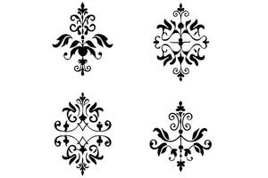 Elegant and intricate damask pattern in deep forest green, vintage icon set with luxurious floral motifs, perfect for high end designs vector