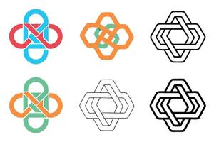 Dynamic geometric icon set with interlocking hexagonal lines in a modern style, perfect for minimalistic and contemporary design vector