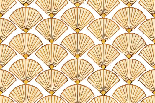 Stylish golden fan shaped design in an Art Deco style with geometric lines and white background Pattern Background vector