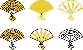 Art Deco pattern icon set featuring geometric fan shapes with gold lines, perfect for luxury design, vintage style, and elegant modern projects vector