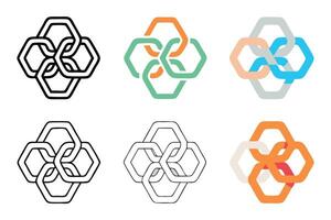 Unique geometric pattern with interlocking hexagonal lines, icon set featuring sleek design for contemporary projects vector