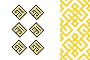 Abstract geometric pattern with interlocking shapes in red and gold, icon set perfect for modern digital design and stylish visuals vector