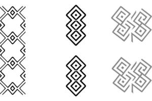 Geometric icon set featuring interlocking shapes in red and gold, modern abstract design with bold patterns and contemporary aesthetics vector