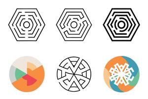 Abstract geometric icon set featuring interlocking hexagons on a white background, clean modern design ideal for various creative vector