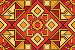 Stylish Geometric Pattern in Red and Gold with Repeating Interlocking Shapes Pattern Background vector