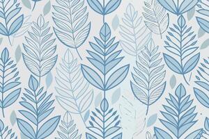 Stylish Blue Gray Botanical Leaf Pattern on White Background, Ideal for Modern Interior and Wallpaper Designs Pattern Background vector