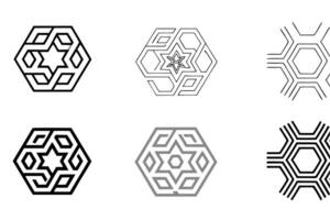 Geometric pattern with interlocking hexagons in black and white, icon set featuring sleek, modern design for minimalist projects vector
