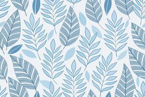Soft Blue and Gray Leaf Pattern on a White Background, Elegant Botanical Design, Tranquil Aesthetic for Interior Decor Pattern Background vector