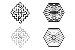 Elegant hexagonal design with geometric shapes, icon set of interlocking patterns in black and white for contemporary design use vector