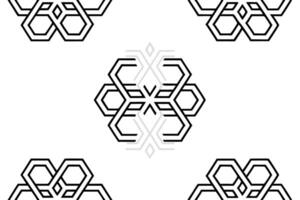 Abstract icon set with interlocking hexagonal patterns on a white background, geometric design with bold lines and modern aesthetic vector
