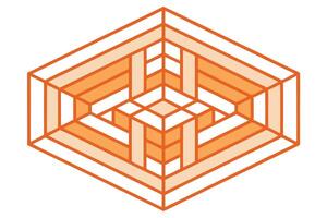 Thin orange and beige lines form a geometric isometric design, creating a layered effect Modern and sophisticated pattern background vector