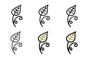 Delicate line art of intricate leaf patterns with golden accents, elegant icon set ideal for sophisticated design projects vector