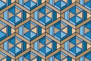 Modern geometric pattern background with interlocking hexagonal lines in blue, beige, and grey, perfect for contemporary design and digital artwork vector