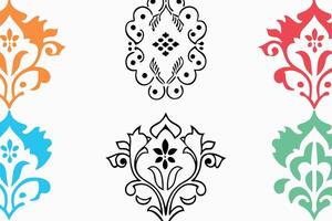 Vintage inspired damask icon set featuring deep forest green hues and intricate floral patterns for luxurious design projects vector