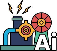 A drawing of a machine with the letters AI in the middle vector