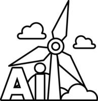 wind turbine with the letters AI on it In black and white line style vector