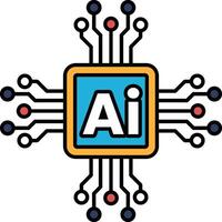 A computer chip with a blue and orange outline and the letters AI vector