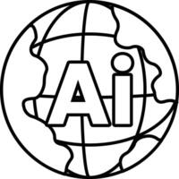 stylized globe with the letters AI on it In black and white line style vector
