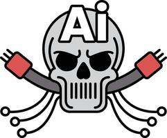 A skull with a red wire sticking out of it with the letters AI above it vector