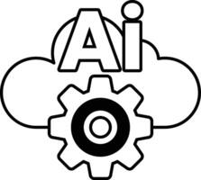 cloud with a circle in the middle and the letters AI on the right In black and white line style vector