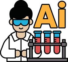 A woman in a lab coat is wearing goggles and is working with three test tubes vector