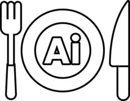 plate with a fork and knife on it with the word AI In black and white line style vector