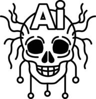 skull with a smile on it and the letters AI above it In black and white line style vector