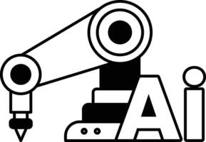 robot is shown with the letters AI on it In black and white line style vector