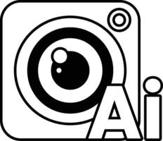 camera lens with the letters AI on it In black and white line style vector