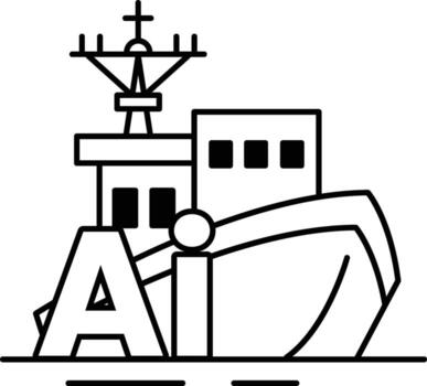 boat with the letters AI on it In black and white line style vector