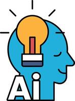 A man's head with a light bulb on it and the word AI underneath vector