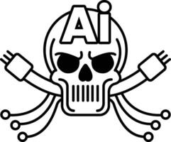 skull with a wire sticking out of it with the letters AI above it In black and white line style vector
